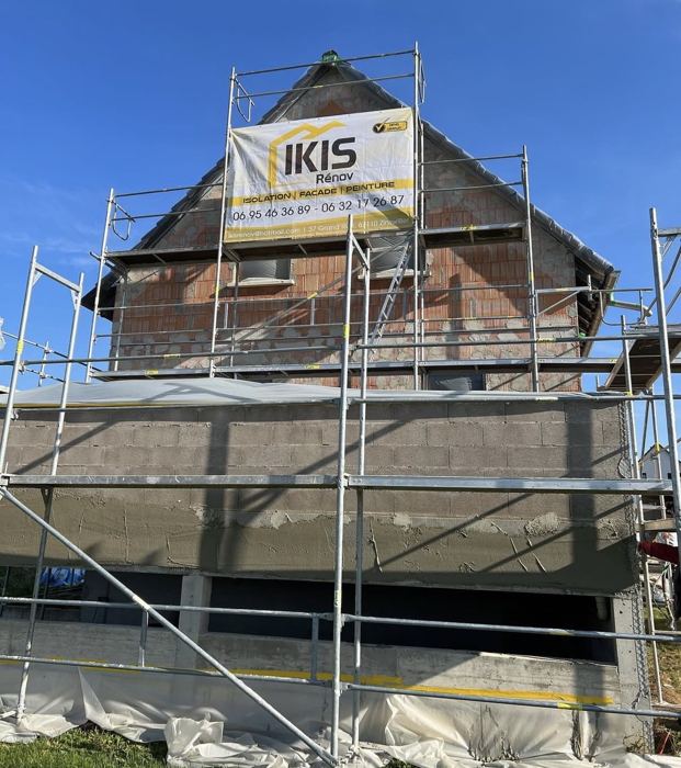 Crépi sur maison neuve, Wittersheim : pendant travaux